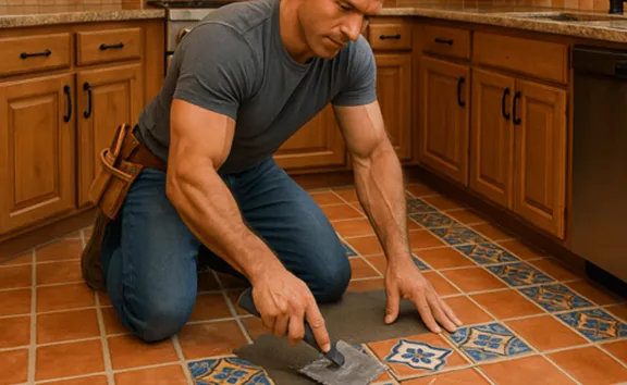 man standing infront of miter saw