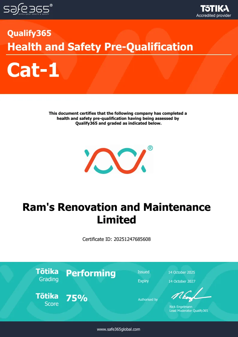 Safe 365 accredited Health and Safety Cat 1 certificate NZ