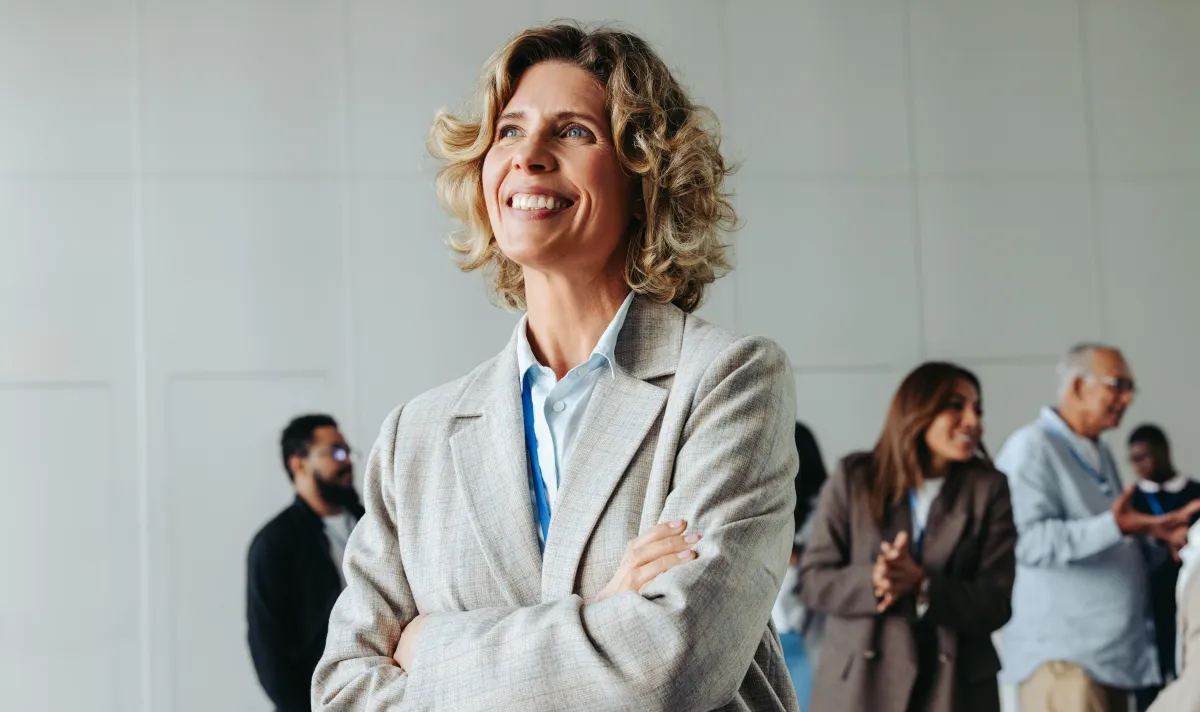 Smiling blonde insurance agent. 