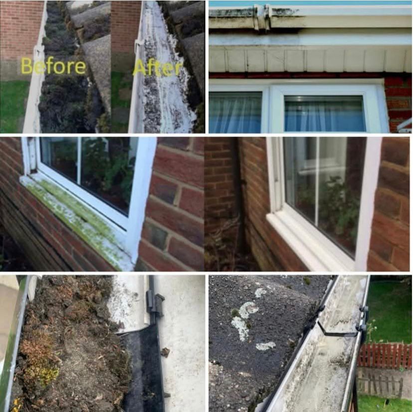 Professional gutter cleaning service on residential home