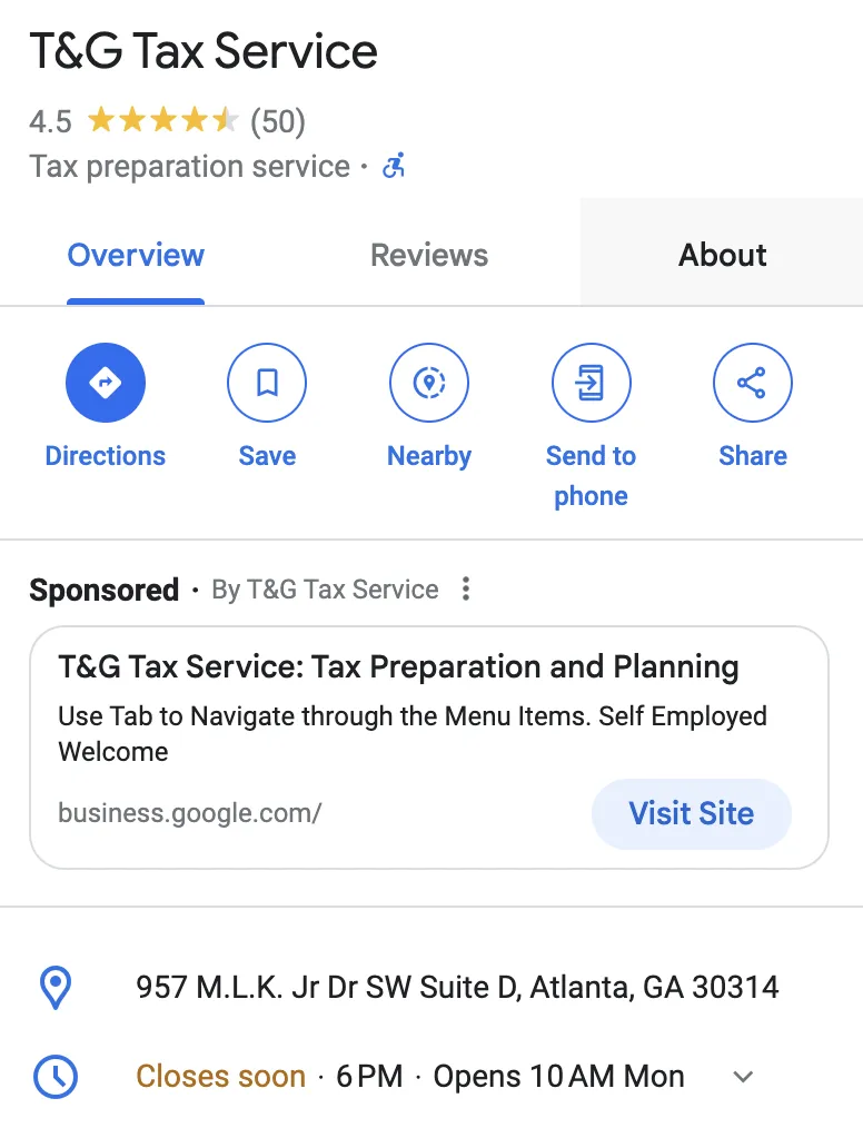 T&G Tax Service Google reviews