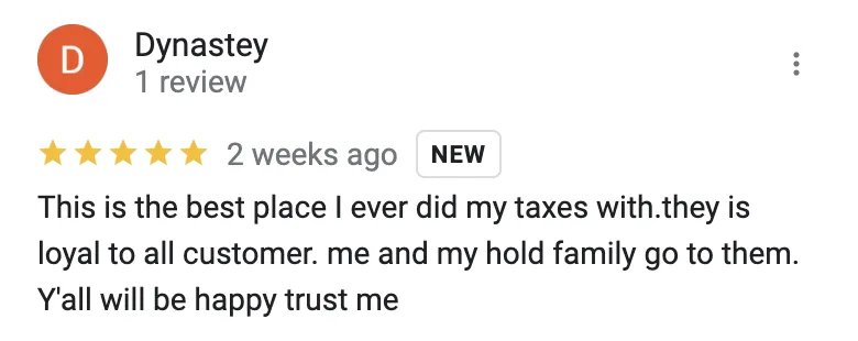 T&G Tax service Google review 2