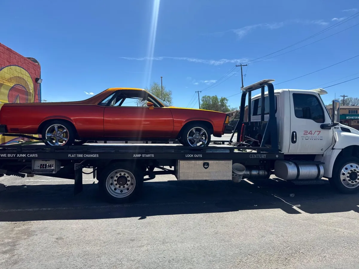 Classic El Camino on flatbed tow truck in Denver, CO