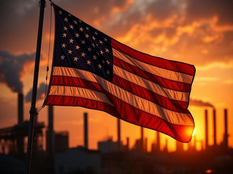 American flag waving over an industrial facility representing Texas industrial boiler services