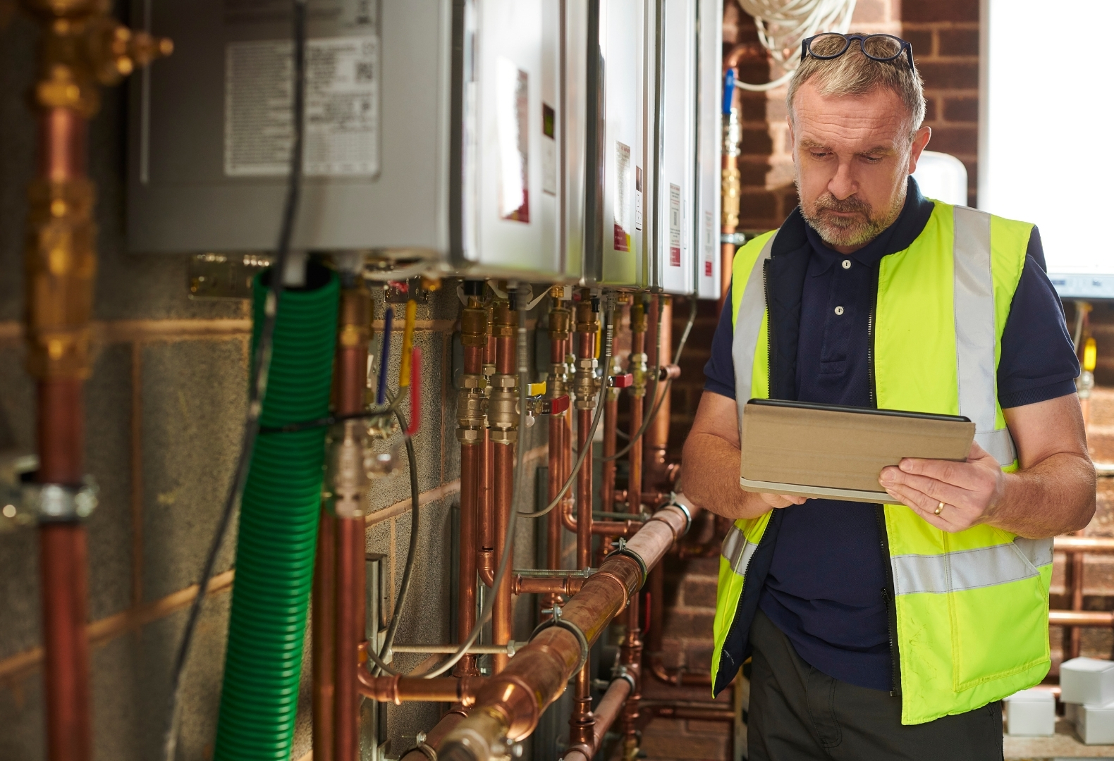 Boiler inspector in a boiler room