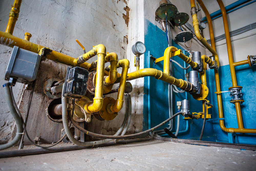 Boiler room with outdated boiler controls