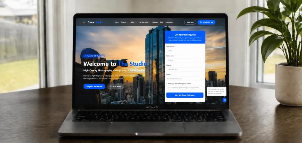 Tradie business owner reviewing a high-converting website on a laptop (blog featured image)