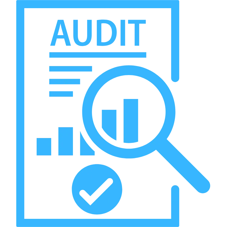 Audit report with magnifying glass highlighting data analysis, featuring a checkmark symbol, representing marketing automation and lead generation insights for local businesses.