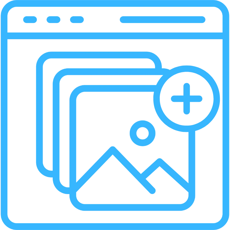Image of a web interface with stacked images and a plus icon, representing image upload functionality for marketing automation tools by LeadSpeed.