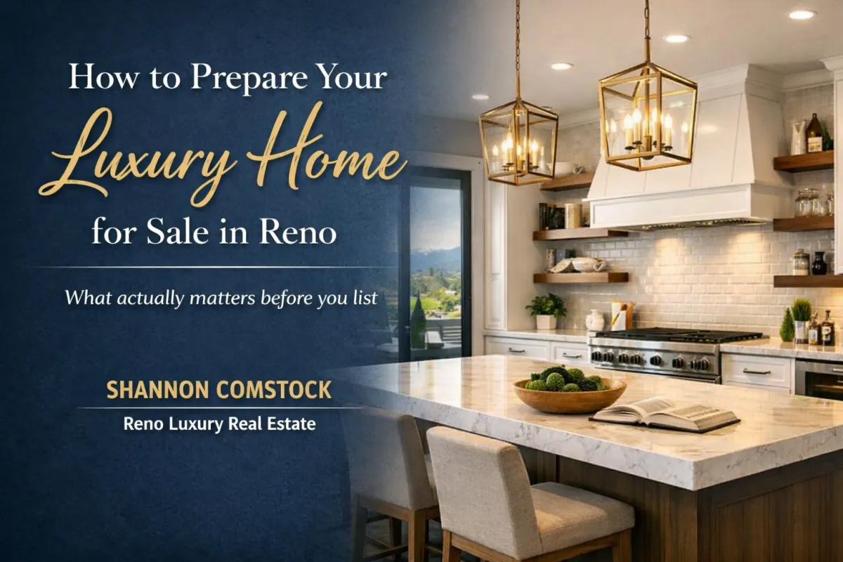Luxury home in Reno Nevada being prepared for sale with staging, landscaping, and professional photography setup