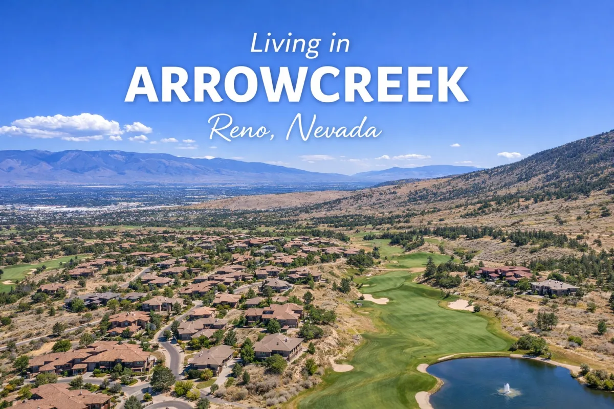 Aerial view of ArrowCreek in Reno Nevada showing luxury homes golf course and valley views in Southwest Reno