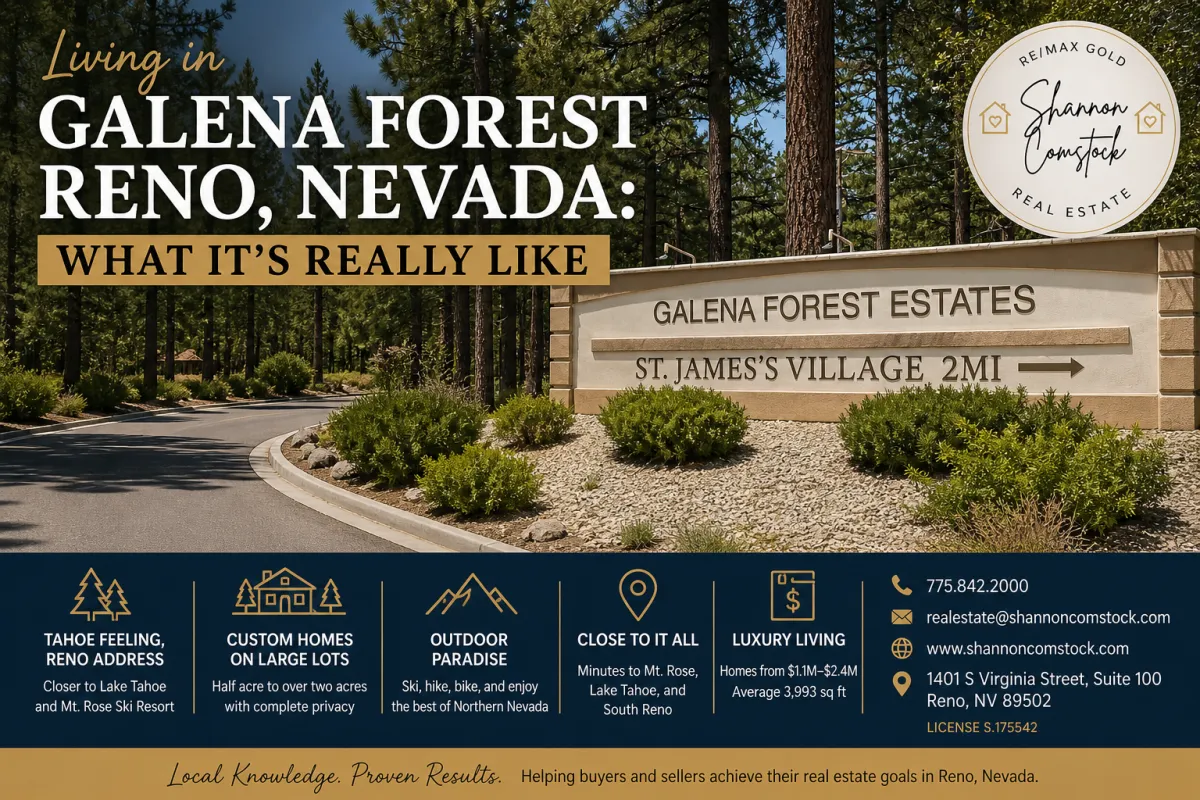 Custom luxury home in Galena Forest Reno Nevada surrounded by pine trees at the base of Mt Rose Highway near Lake Tahoe in Southwest Reno Washoe County
