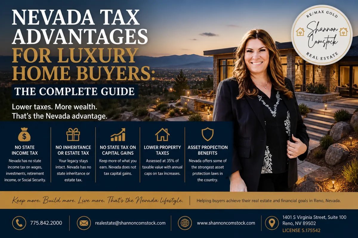 Luxury home in Reno Nevada representing the tax advantages and financial benefits of buying in Washoe County compared to Californi