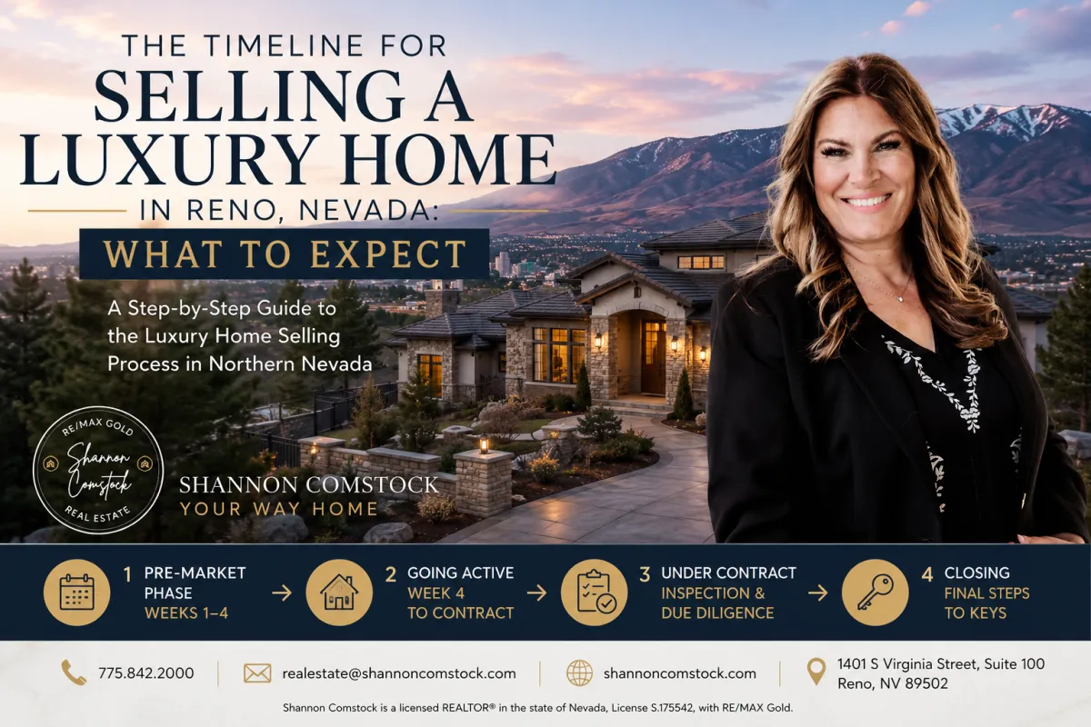 Shannon Comstock Reno Nevada luxury real estate agent explaining the timeline for selling a luxury home in Washoe County from preparation through closing.