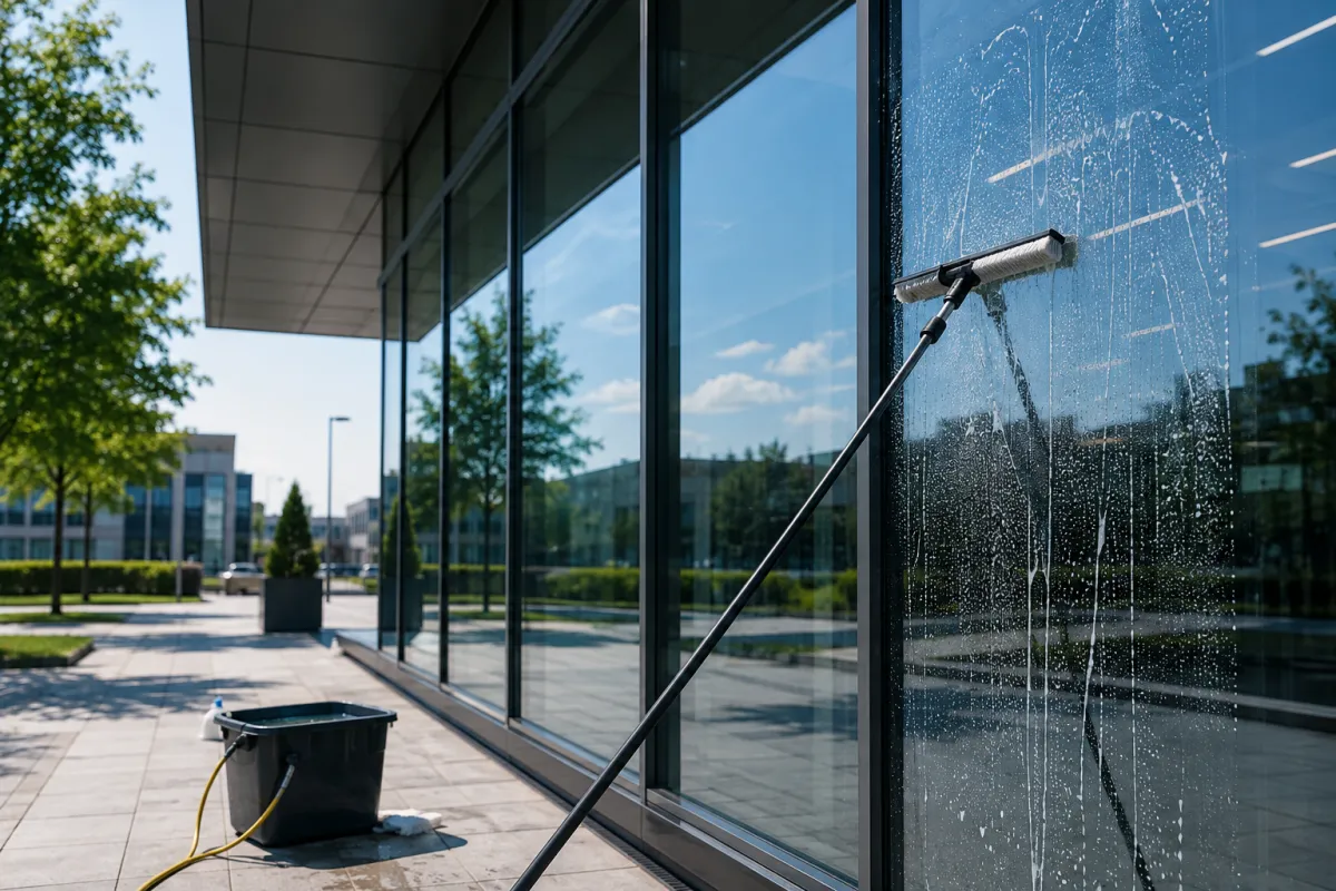 Pristine modern office space showing workstations and a reception area