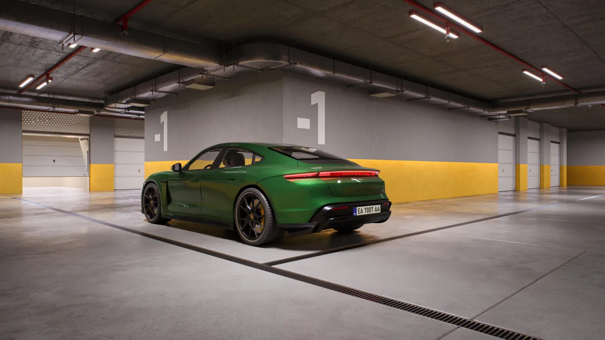 3D render of Porsche in parking