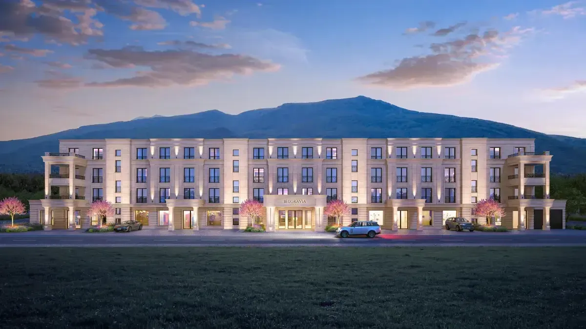 3D Render of building in the evening hours