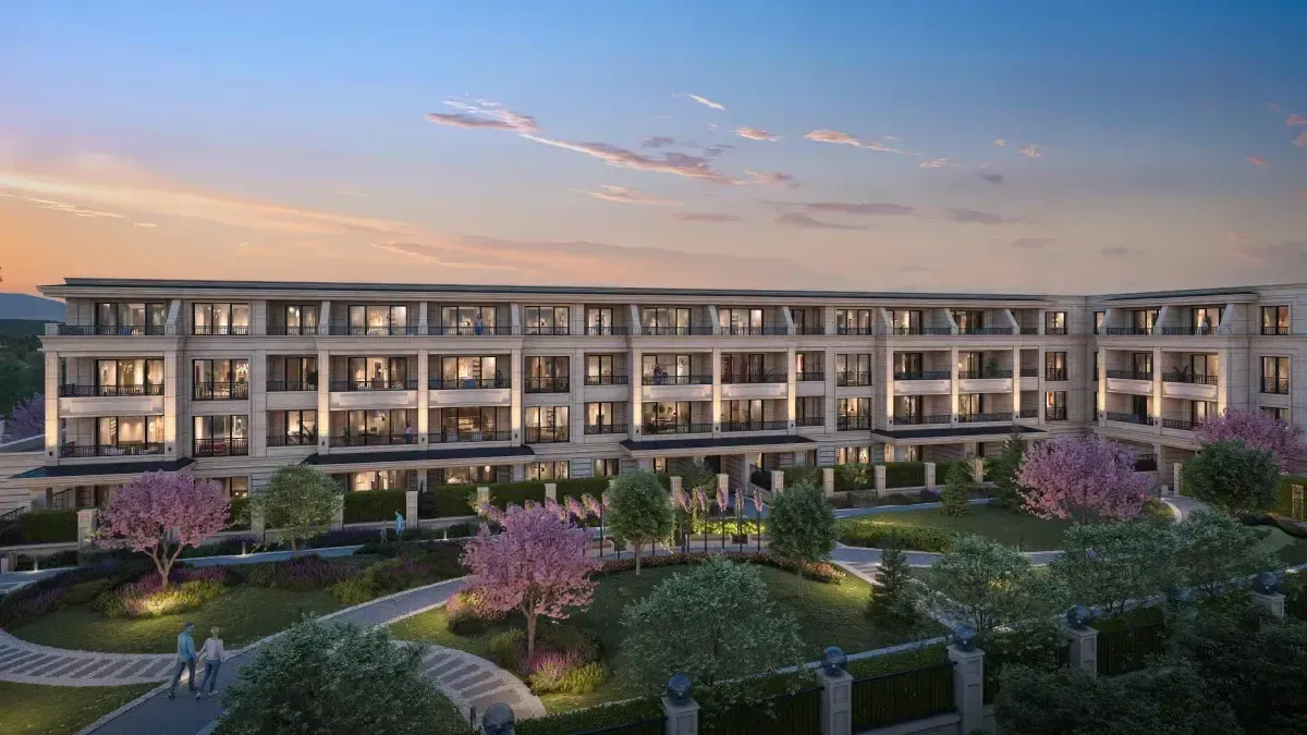 3D Render of Building in evening time  from top left position