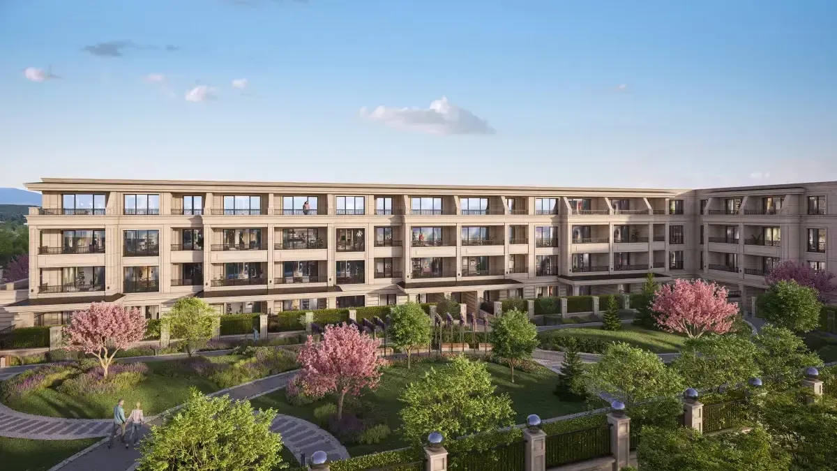 3D Render of Building in sunrise from top left position