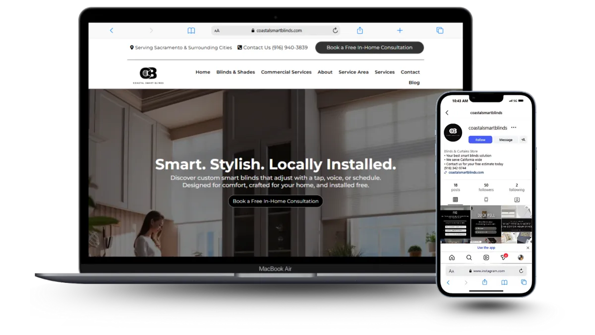 Coastal Smart Blinds - Website and Social Media 