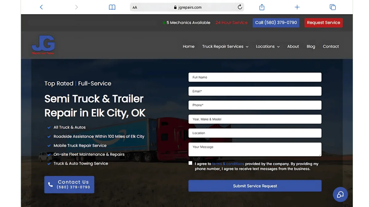 JG Diesel Repairs and Towing- Website