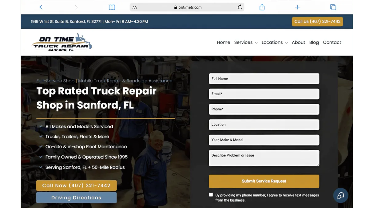 On Time Truck Repair- Website