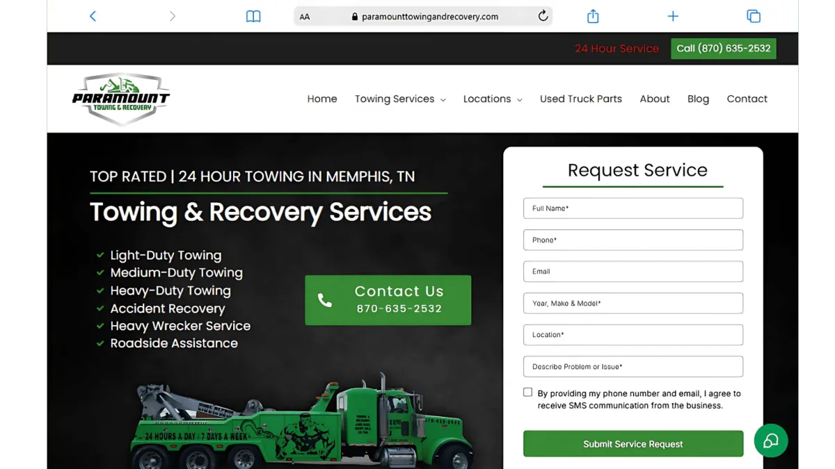 Paramount Towing & Recovery - 24-Hour Semi-Truck Towing - Website