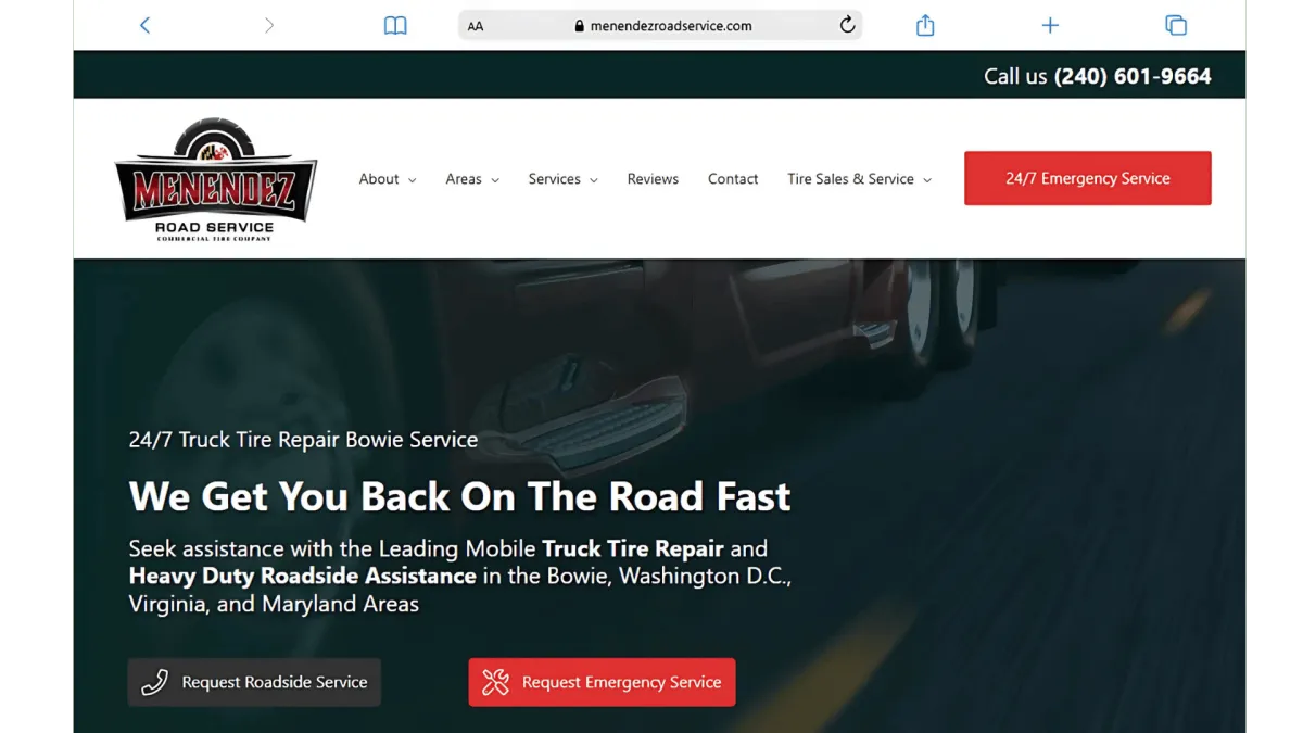 Menendez Roadservice LLC - Commercial Truck Tire Service in Bowie, MD - Website