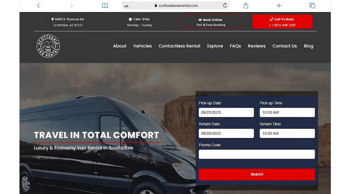 Scottsdale Van Rental - Website