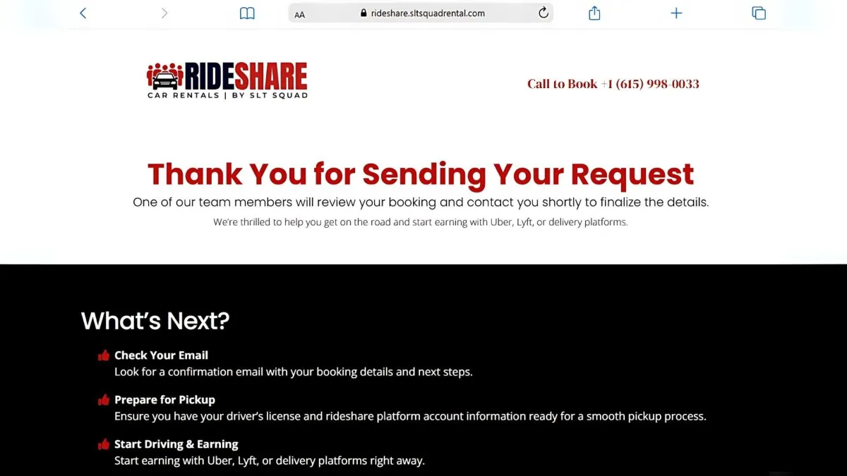 SLT Squad Rideshare thank you page