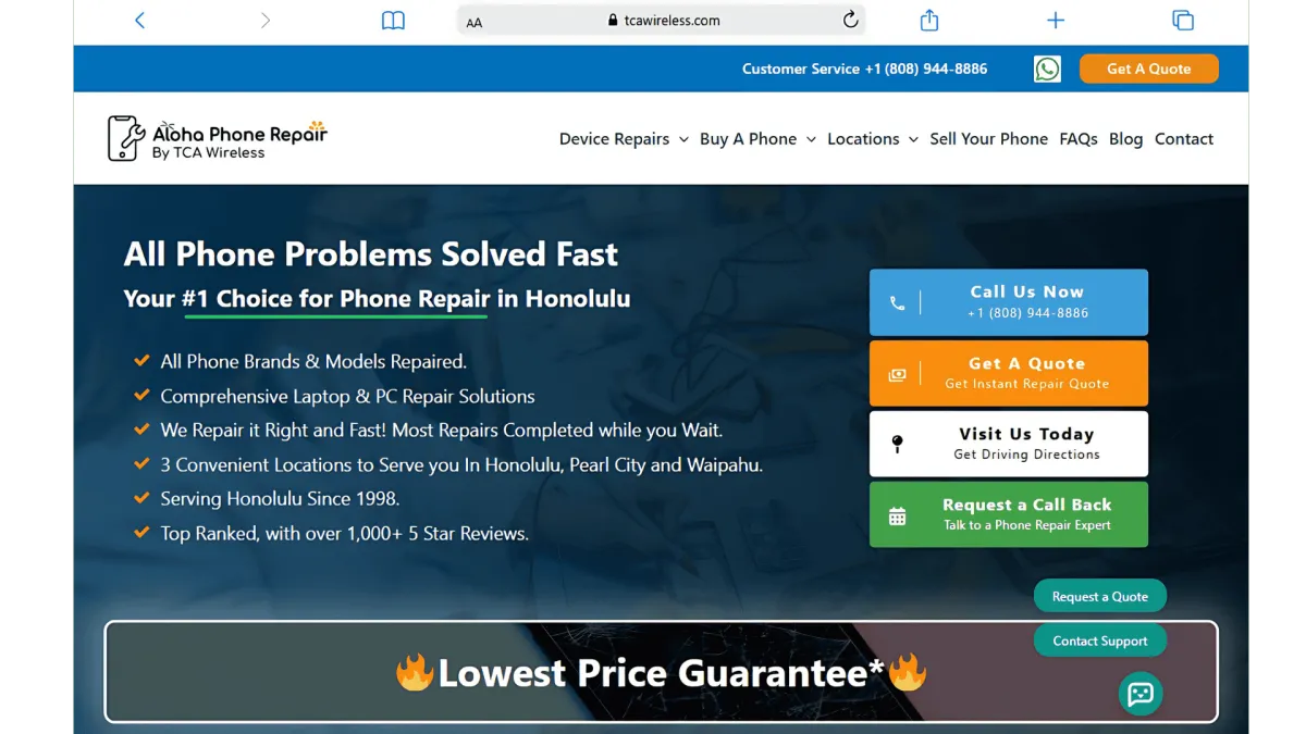 Aloha Phone Repair by TCA Wireless - Website