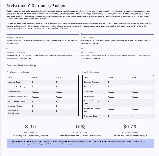 wedding budget planner for stationary