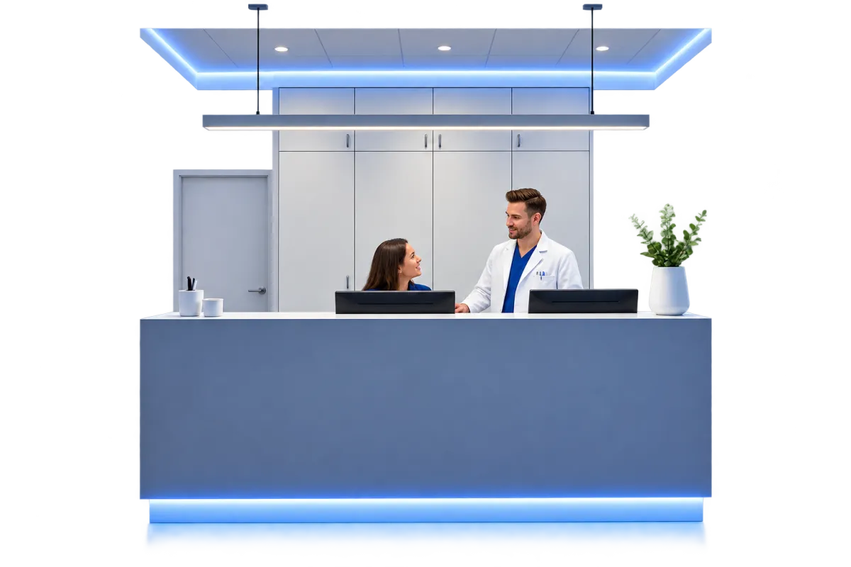 Modern dental reception clinic with premium lighting