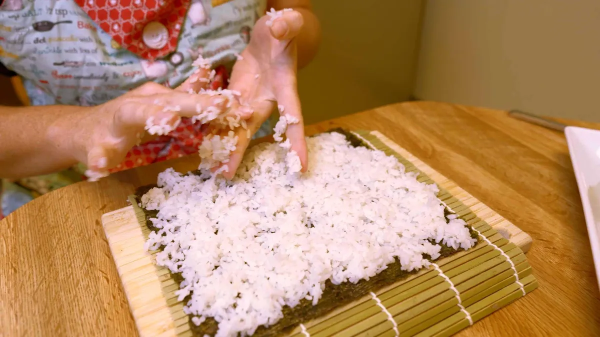 sushi fail sticky rice on hands