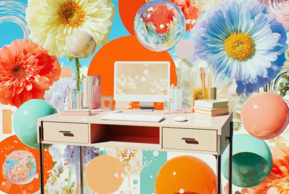 Laptop in a field of flowers, representing AI that works in the background