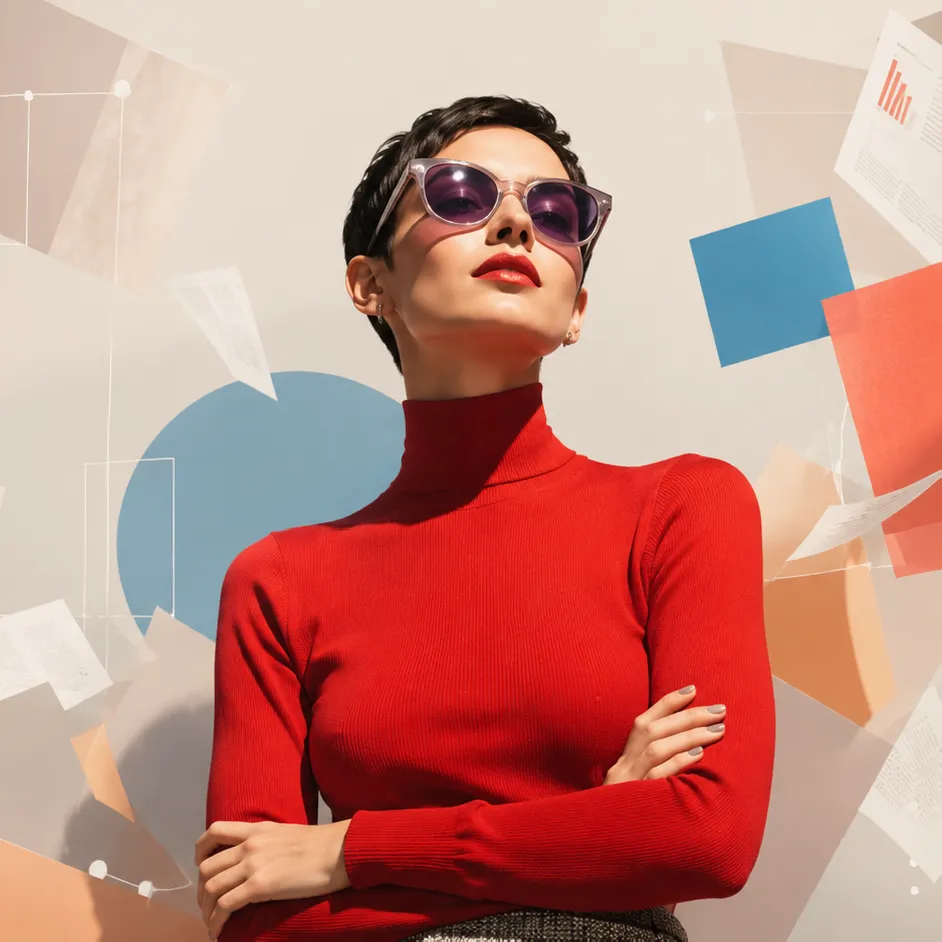 Powerful woman in a suit, audience for Her AI Success