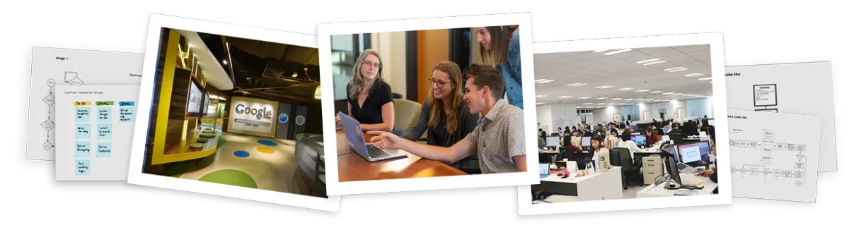 collage image of office and team