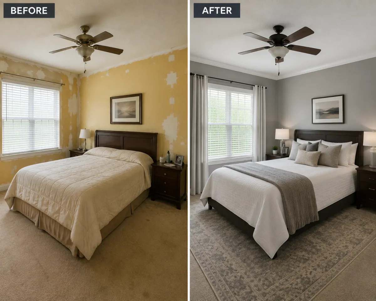 Before and after interior bedroom
