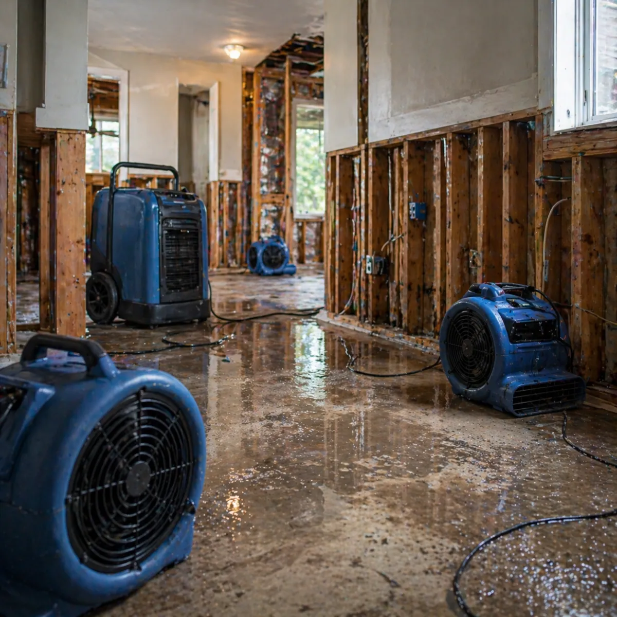 structural drying equipment set up in a spring tx home