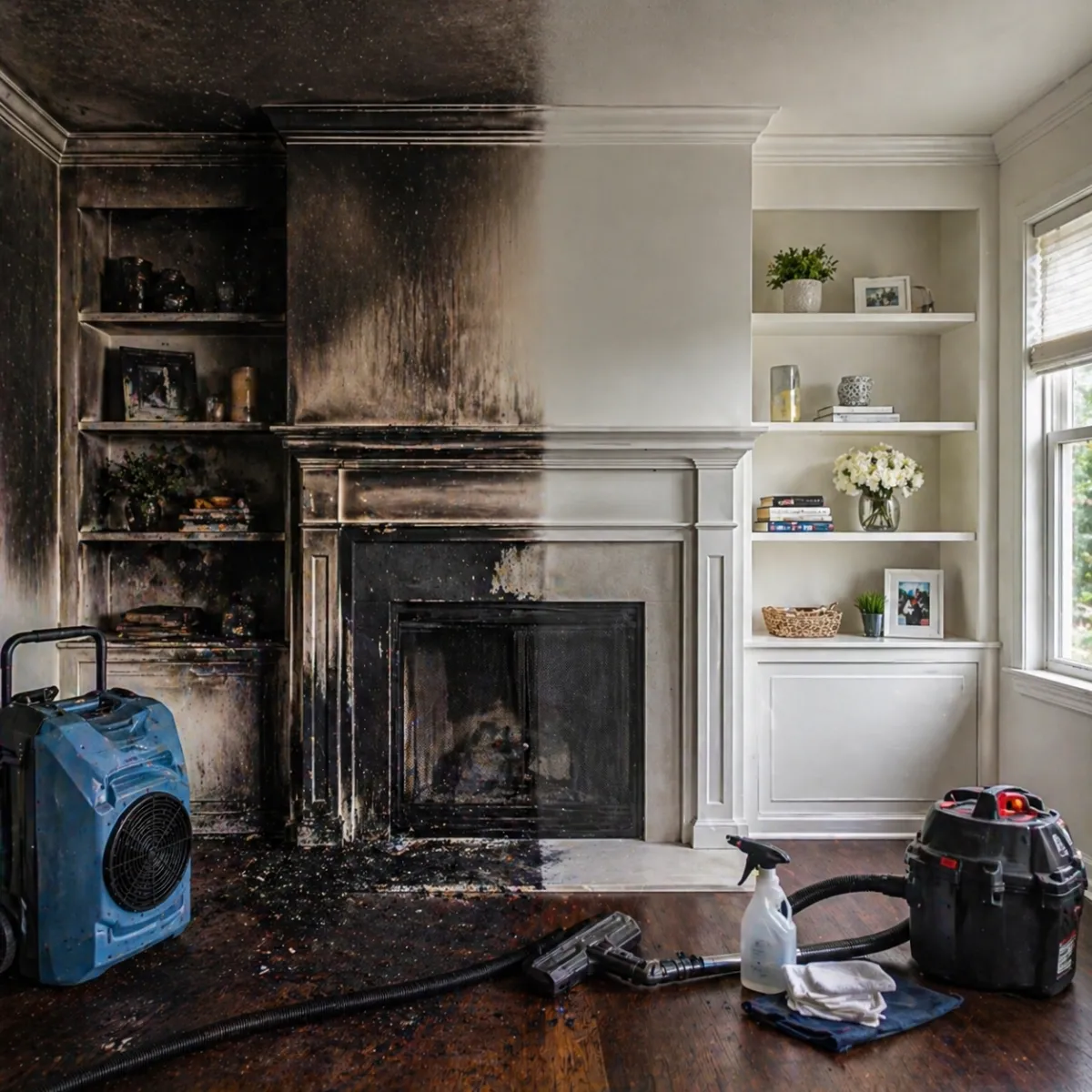 soot removal in progress in a spring tx home