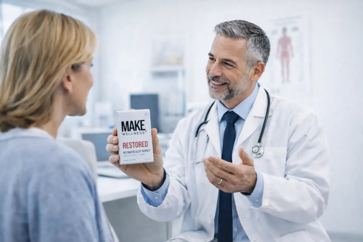 Physician discussing wellness supplementation in a clinical setting