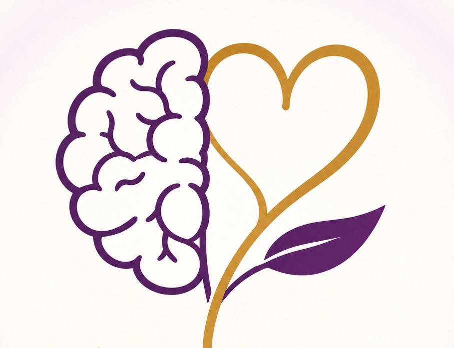 Logo combining a brain and a heart in gold and purple, next to text Sho Love PSYCHIATRY & HEALTH
