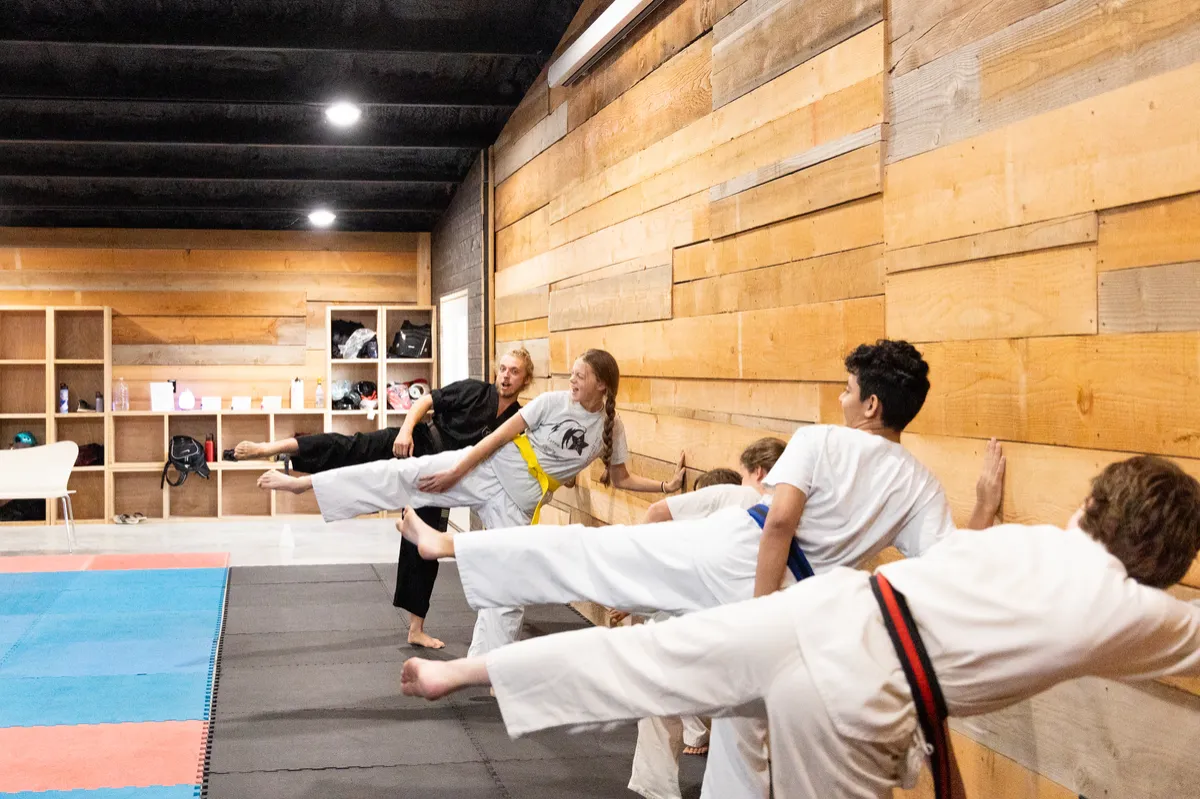 Taekwondo students training