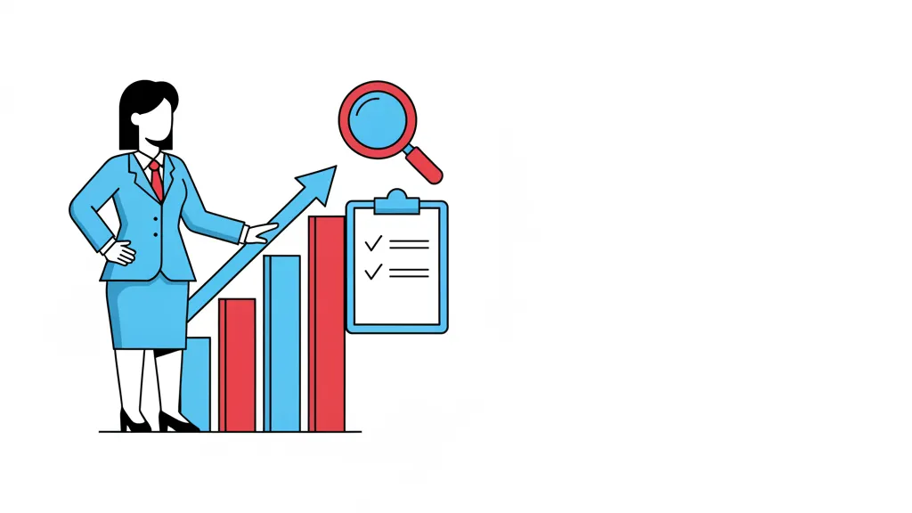 A stylized school administrator figure standing beside an upward-trending bar chart with a checklist and magnifying glass, representing measuring soft skills program outcomes