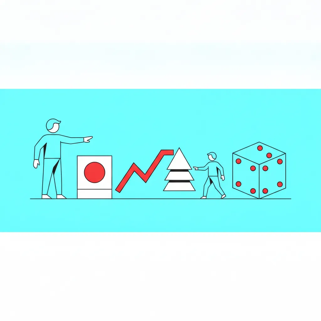A stylized figure coaching a second smaller figure through a sequence of geometric practice stations, representing structured facilitator training as the core of an effective soft skills program