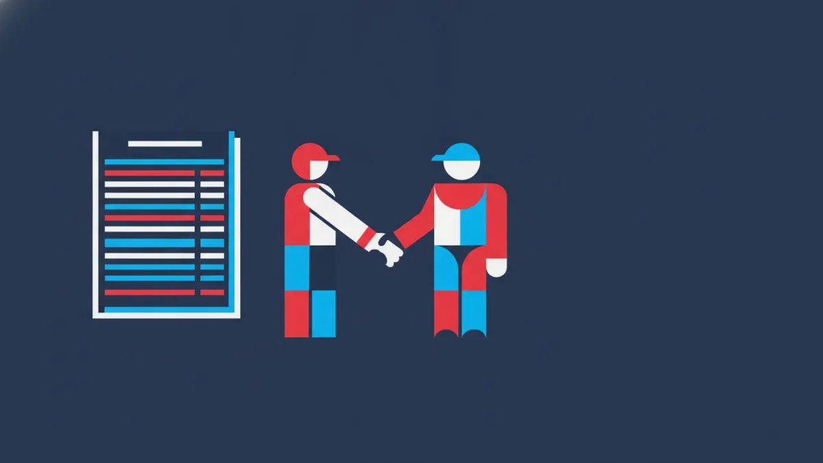 Illustration of a printed transcript beside two people shaking hands, representing GPA and soft skills in hiring.
