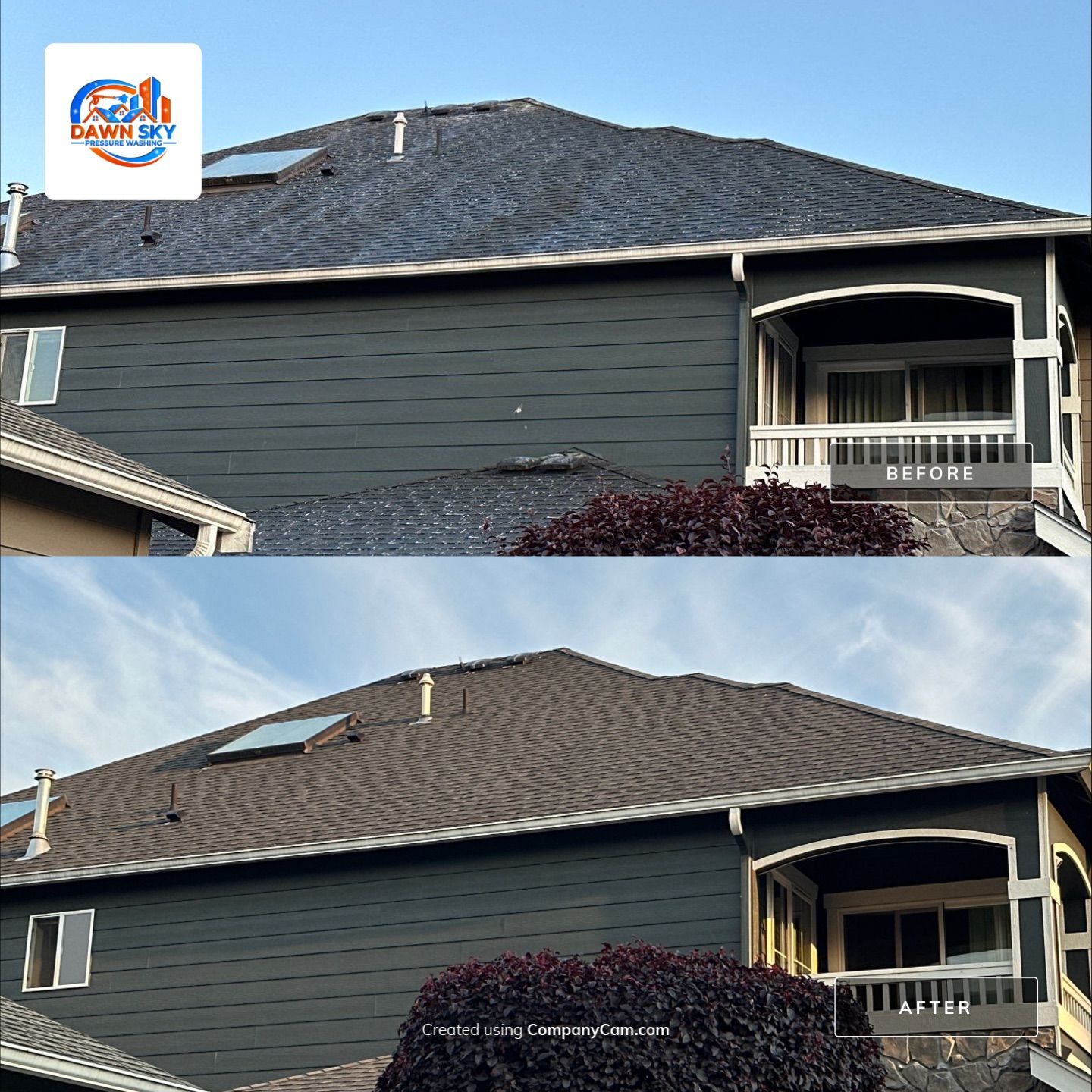 Roofing professionals conducting roof cleaning service