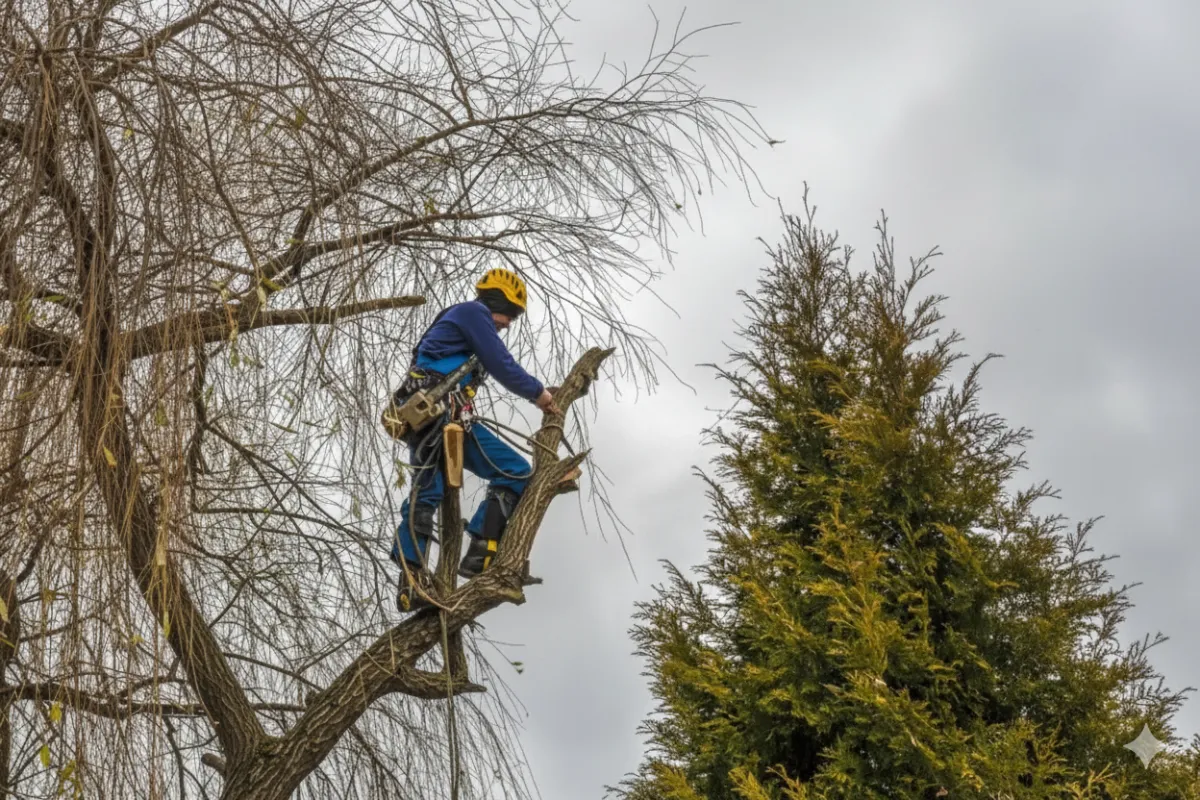cutting the deadwood on top by a contractor