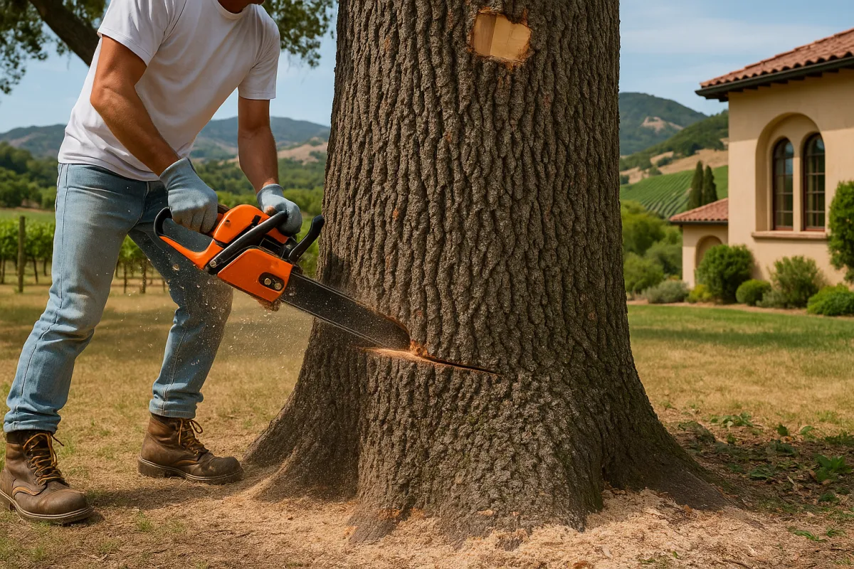 tree removal using chainsaw by a contractor
