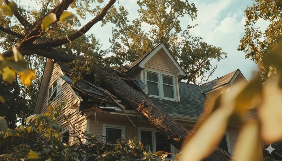 fallen tree on roof of the house